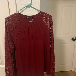 Elegant Burgundy Lace Sleeve Top